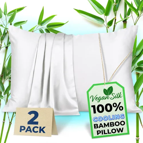 Vista 7 de Pillow Cases - 100% Viscose Derived from Bamboo - Cooling Pillowcase - Standard Size, Gray, Set of 2 Zippered - for Hot Sleepers - Soft Pillow