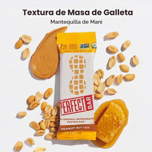 Vista 5 de Perfect Bar - Barra de proteína refrigerada original, mantequilla de maní, barra de 2.5 onzas, 8 unidades (paquete de 3) Nada artificial, barras