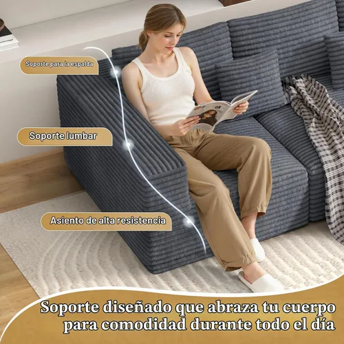Vista 3 de Sofá seccional modular de 110", sofás de nube para sala de estar, sofá deshuesado con asiento profundo, sofá en forma de L con chaise, no requiere