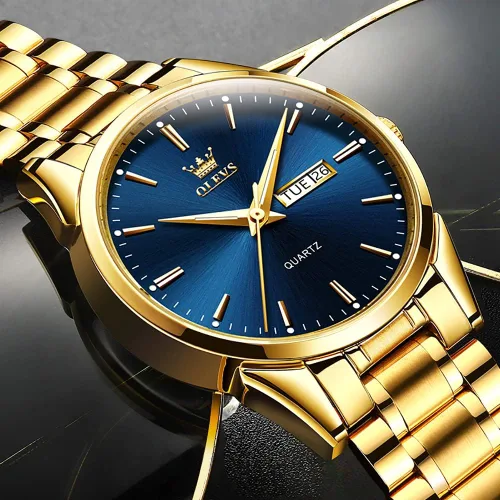 Vista 3 de OLEVS Reloj de cuarzo de cara grande para hombre, correa de acero inoxidable para hombre, relojes de diamantes de moda, analógico, impermeable