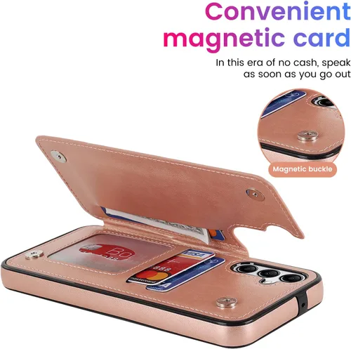 Vista 2 de Asuwish Funda de teléfono para Samsung Galaxy A54 5G con protector de pantalla de vidrio templado y cubierta de cartera de cuero con tapa para Oro