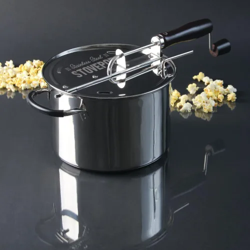 Vista 5 de Palomitas de maíz StovePop de acero inoxidable - Manivela sin engranajes, tapa magnética, 5.7 L - Compatible con estufa de inducción