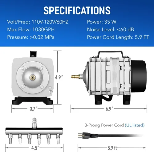 Vista 2 de Simple Deluxe Bomba de aire con salidas de flujo de aire ajustables para acuarios, peceras y sistemas hidropónicos