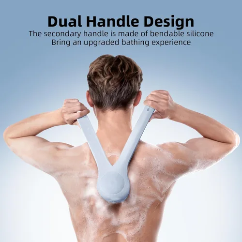 Vista 3 de Cepillo corporal eléctrico para la espalda, con esponja para la ducha, impermeable, mango largo doble, cepillo corporal con alimentación eléctrica