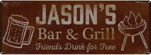 Vista 79 de Adam's Bar and Grill Friends Drink for Free, cartel de aluminio de 5.75 x 15.5 pulgadas, accesorios personalizados para bar y decoración de pared