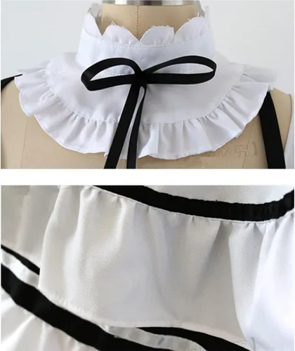 Vista 6 de FMMOEK Disfraz de Re Zero para mujer disfraz de sirvienta de anime capa de media oreja vestido blanco