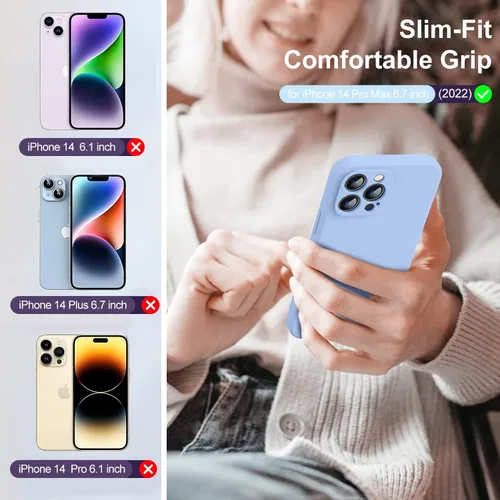 Vista 2 de Funda compatible con iPhone 14 Pro Max, con 2 protectores de pantalla de vidrio templado 9H, [protección de cámara] [forro de microfibra] Funda