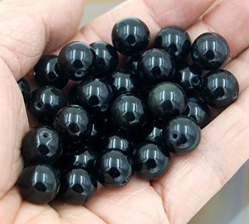 Vista 2 de AD Beads Espaciador redondo de piedras preciosas naturales (0.472 in, 30 unidades, obsidiana)