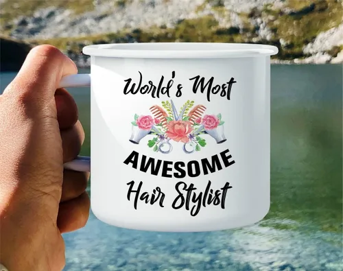 Vista 4 de Retreez World's Most Awesome Hairstylist Hairdresser - Taza de café esmaltada de acero inoxidable de 16 onzas, divertido sarcasmo, regalo