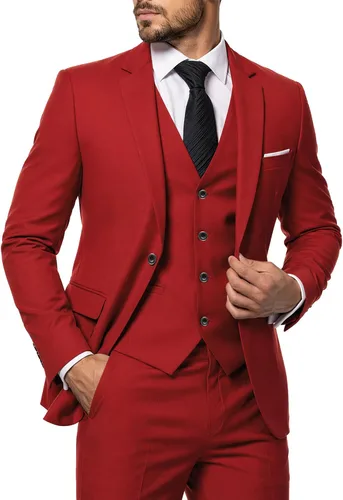 Vista 9 de MY'S Conjunto de traje de 3 piezas para hombre con corbata, chaqueta ajustada de un botón, chaleco y pantalones, blazer para fiestas, bodas, bailes