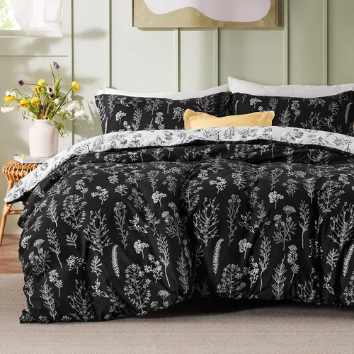 Vista 24 de Bedsure - Juego de edredón floral lindo, juego de ropa de cama tamaño King 04 - Gris claro