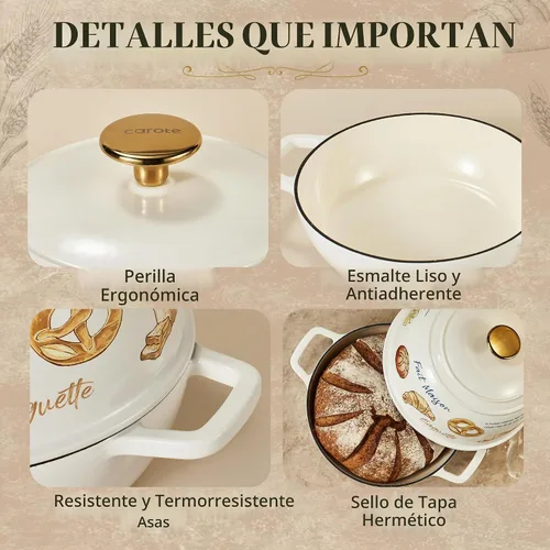 Vista 8 de CAROTE Horno holandés de hierro fundido esmaltado, olla de 5 cuartos