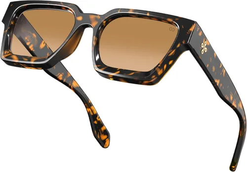 Vista 8 de VISOONE Moda 100% UV400 Protección Rectángulo TR90 Y2K Gafas de sol Accesorios para Mujeres Hombres RIVER, Tortuga de cocomarrón claro