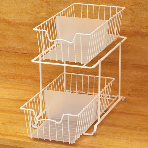 Vista 8 de Simple Houseware - Organizador de cajones con cestas de alambre de gabinete de 2 niveles, marrón