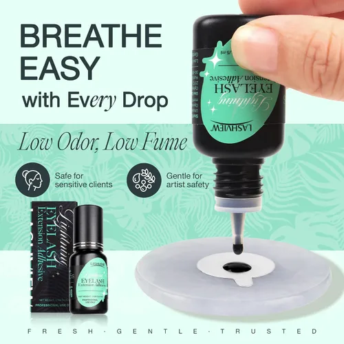 Vista 4 de LASHVIEW - Pegamento para extensiones de pestañas, 0.3 seg de secado rápido, permanencia de 6-8 semanas, adhesivo negro profesional, pegamento