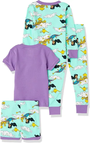 Vista 2 de Tienda Essentials Disney Marvel Star Wars Frozen - Conjunto de pijama de algodón ajustado para niñas (cebra previamente manchada), paquete de 4