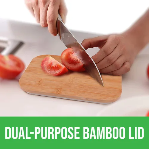Vista 5 de Paquete de 4 recipientes de vidrio para almacenamiento de alimentos con tapas de bambú, vajilla de vidrio para preparación de comidas con tapa