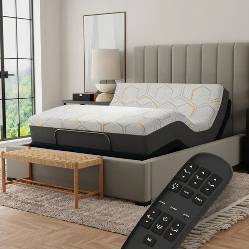 Vista 10 de Blissful Nights e5 - Base de cama ajustable con inclinación de la cabeza + colchón con infusión de gel de cobre de 12 pulgadas, masaje
