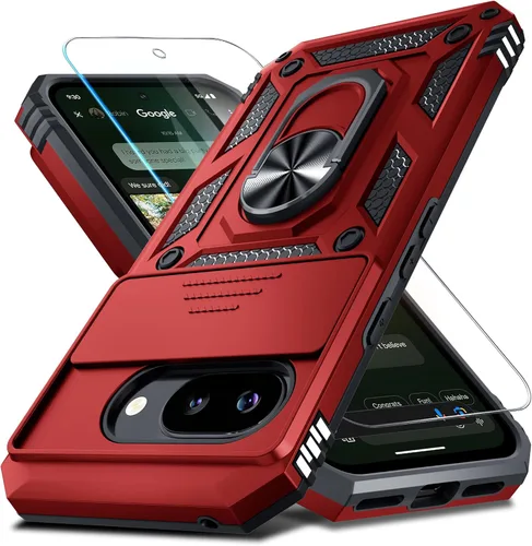 Vista 25 de Janmitta - Funda compatible con Google Pixel 9 Pro XL con cubierta deslizante para lente de cámara incorporada + protector de pantalla + soporte