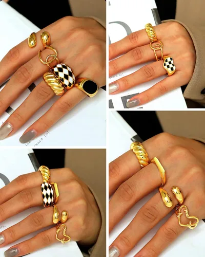 Vista 4 de FAXHION Juego de 10 anillos gruesos de oro de 18 quilates para mujeres y niñas, anillos trenzados chapados en oro, apilables, anillos midi, anillos