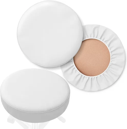 Vista 9 de Saloniture Paquete de 2 fundas redondas para asiento de taburete, funda impermeable de 13-1/2 pulgadas para silla giratoria o taburete de bar