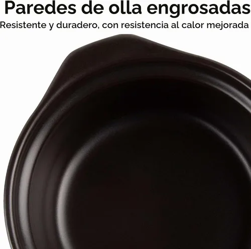 Vista 5 de Olla de arcilla de 3.4 cuartos para cocinar con tapa para placa de Negro 3.2L