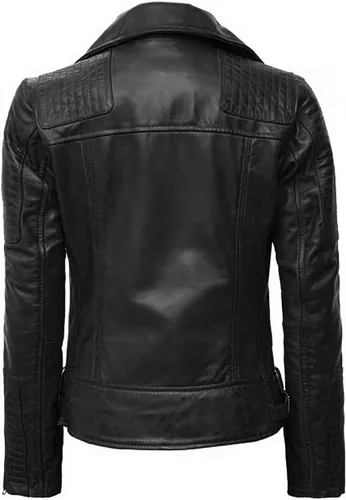 Vista 9 de Nambiyaum - Chaqueta motero de cuero rojo para mujer