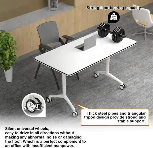 Vista 4 de Mesa de conferencias con tapa abatible, mesa modular plegable para sala de conferencias con ruedas, mesa de sala de reuniones con ruedas, moderna