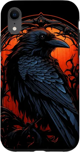 Vista 25 de Funda estética oscura para iPhone 17, diseño de cuervo gótico, diseño de pájaro de cuervo y pájaro oculto