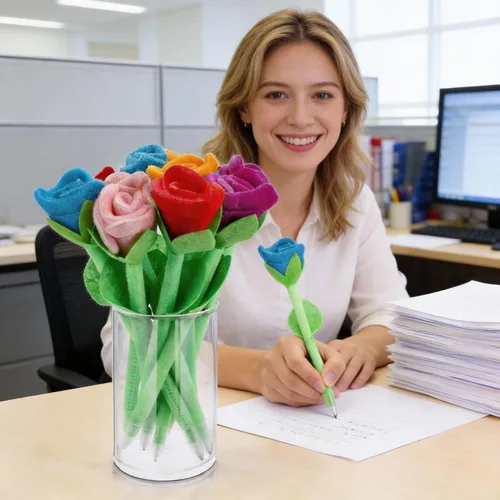 Vista 5 de Teling Bolígrafos rellenos para el día de la madre, bolígrafos de ramo de rosas de felpa fiables, regalos de flores de rosas surtidas, para madres