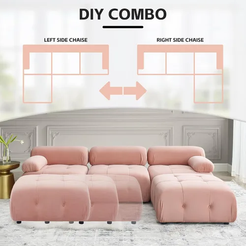 Vista 5 de DEINPPA Sofá modular modular de 93 pulgadas, sofá de terciopelo minimalista en forma de L, sofá convertible, muebles de sala para sala de estar