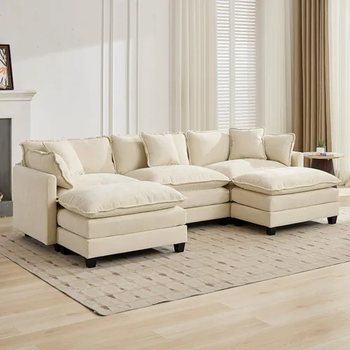 Vista 333 de Sofá seccional modular verde de 111.5", sofás seccionales grandes de 3 plazas para sala de estar, sofá nube oversized de tela chenille con otomana