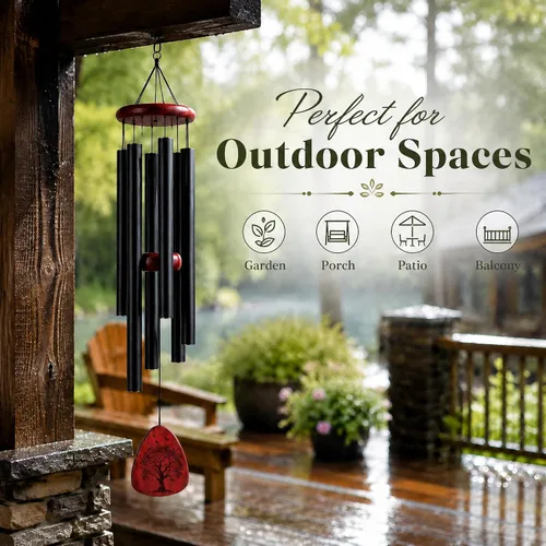 Vista 2 de Campanillas de viento de aluminio para jardín y patio al aire libre con tonos profundos relajantes, crea un ambiente tranquilo con un sofisticado