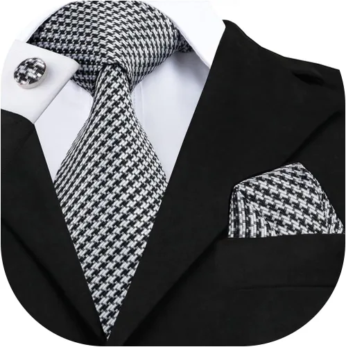 Vista 129 de Hi-Tie Corbata clásica de cachemira para hombre con pañuelo y gemelos a cuadros