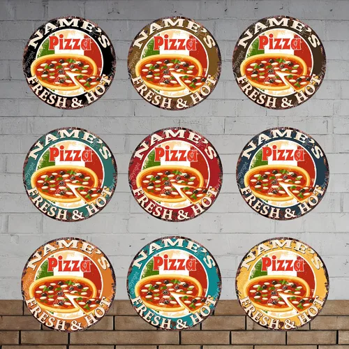 Vista 2 de Any Name's Any Text Pizza Fresh and HOT Custom Chic Sign posavasos Tazas rústicas Shabby estilo vintage, retro, cocina, bar, pub, cafetería