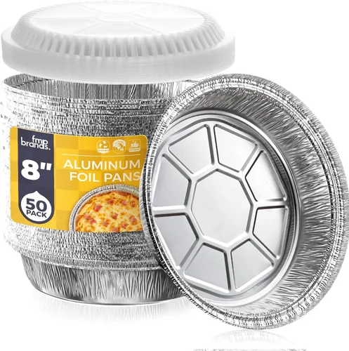 Vista 9 de Fit Meal Prep Paquete de 45 sartenes redondas de papel de aluminio de 9 pulgadas con tapas de cúpula transparentes, latas para tartas desechables