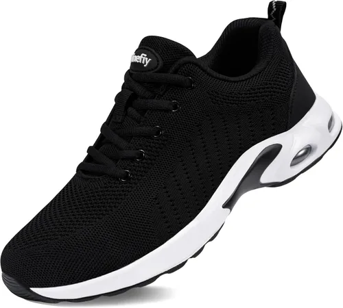 Vista 9 de Tinefiy Zapatos con punta de acero para mujer, cómodos zapatos de trabajo 02Negro