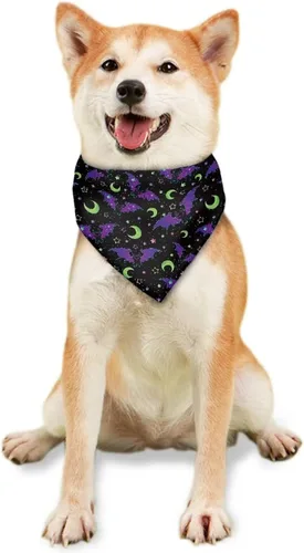 Vista 2 de Howilath Bandana con estampado de murciélago y luna para perro, baberos triangulares, bufanda clásica para mascotas, pañuelo, suministros