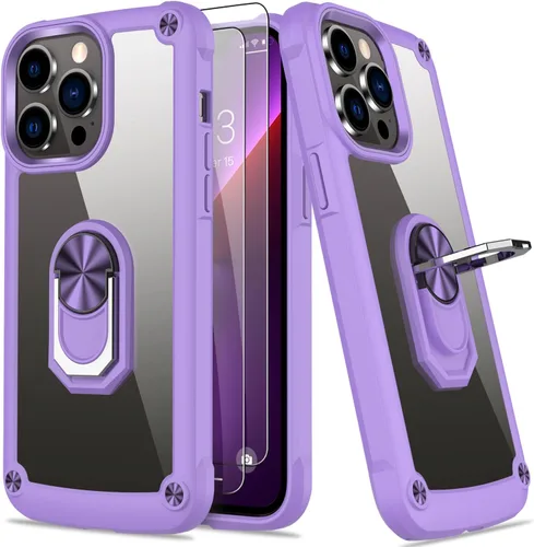 Vista 16 de Funda para iPhone 13 Pro con protector de pantalla, cristal transparente, antiamarillo, acrílico resistente, funda protectora de grado militar