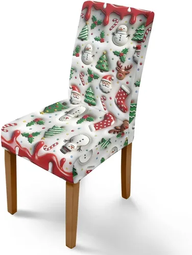 Vista 108 de Rnyleeg Fundas navideñas para sillas de comedor, fundas de asiento de comedor con estampado de campanas brillantes, juego de 1 funda suave y lavable