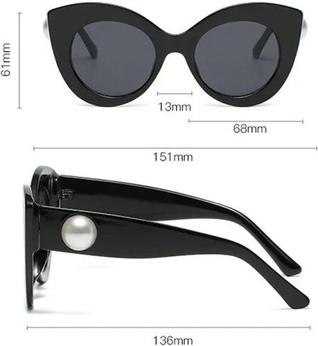 Vista 2 de Melrose Gafas de sol de ojo de gato para mujer, gafas de sol de gran tamaño, perla UV400, gafas de moda para mujer