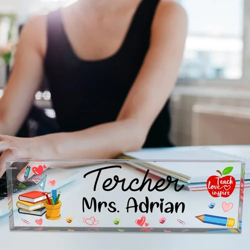 Vista 7 de Placa de nombre de escritorio personalizada para profesores, placa de identificación de bloque de acrílico personalizada para oficina, placa