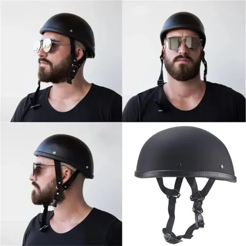 Vista 3 de Medio casco ultrafino con diseño de calavera retro de perfil bajo, casco de motocicleta alemana para adultos, hombres y mujeres, aprobado por DOT