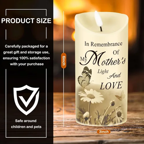 Vista 4 de Gerrii Regalos de condolencias por la pérdida de la madre, velas LED sin llama, de 3 x 6 pulgadas, velas conmemorativas en recuerdo de mi madre