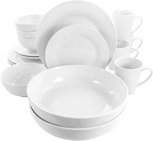 Vista 14 de Elama Camellia - Juego de vajilla de 16 piezas con tazones dobles de porcelana