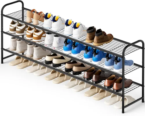 Vista 14 de KEETDY Organizador de zapatos largo de 2 niveles para armario, zapatero de metal para entrada, amplio estante apilable para zapatos con rejilla