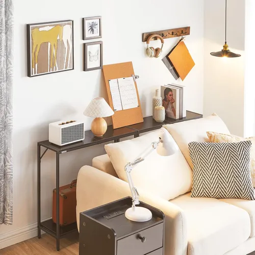 Vista 4 de MAHANCRIS Mesa consola, mesa de entrada de 2 niveles, detrás de la mesa del sofá, estilo industrial, resistente y estable, para sala de estar