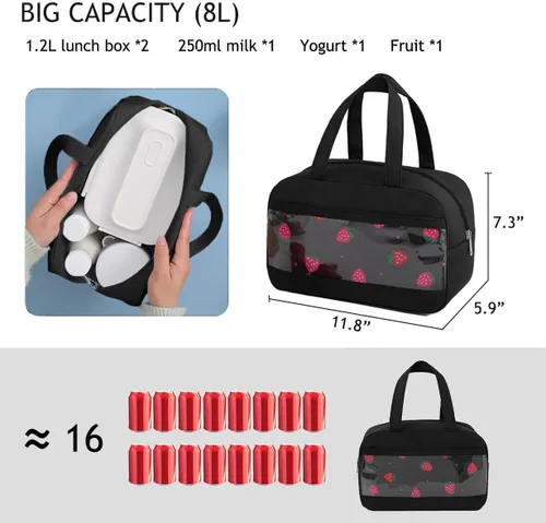 Vista 3 de Lonchera aislada reutilizable bolsa de almuerzo para hombres mujeres a prueba de fugas enfriador portátil para el trabajo, picnic viajes A1-Negro