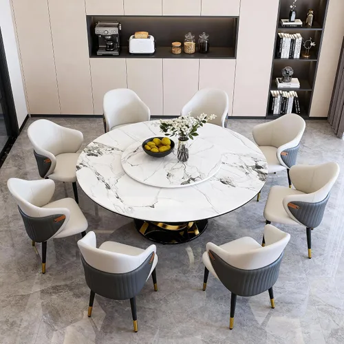 Vista 10 de Mesa de comedor redonda con 31.5 pulgadas desmontable Lazy Susan, moderna mesa de comedor de piedra sinterizada de 59 pulgadas de D para 8 asientos