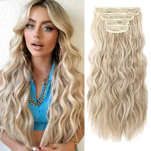 Vista 15 de REECHO Extensiones de cabello, 4 piezas, extensiones de cabello con clip HE001, extensiones de cabello sintéticas naturales y suaves para mujer